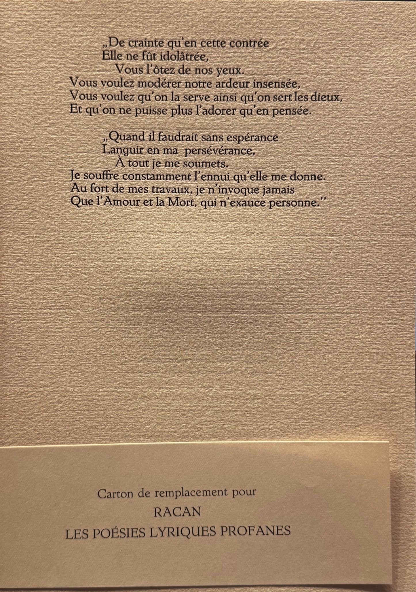 Honorat de Bueil, Seigneur de Racan, Les poésies lyriques profanes. Maastricht, A.A.M. Stols 1928