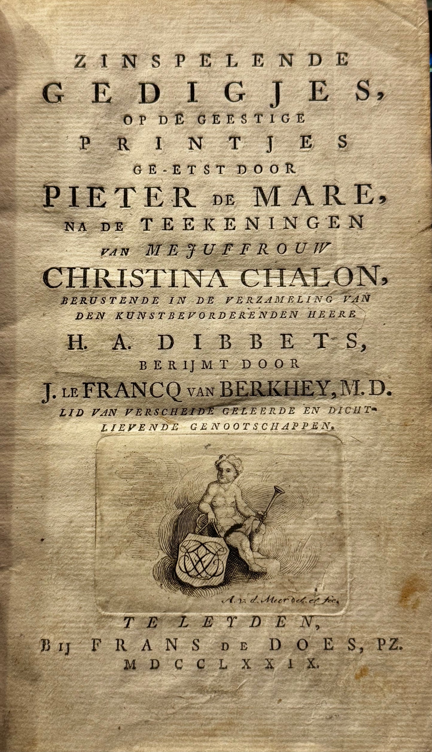 J. le Francq van Berkhey, Zinspelende gedigjes. Leyden, Frans de Does, 1779