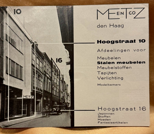 OUD, J.J.P. Stoelen naar ontwerp van… Oorspronkelijke folder van Metz & Co, Amsterdam & Den Haag, 1930s. -RS