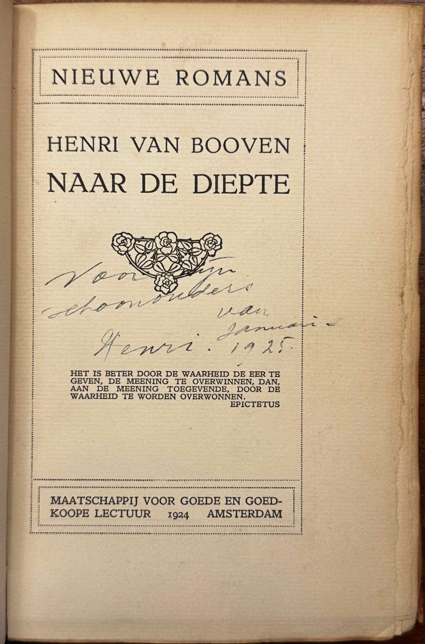 [Carel de Nerée] Booven, Henri van Naar de diepte. Amsterdam, Wereldbibliotheek, 1924.