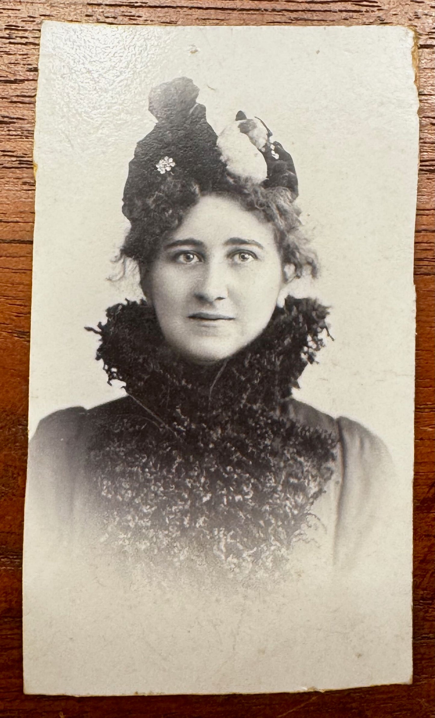 [Vrouwelijke kunstenaars. Feminisme]Bosch Reitz[-Verster], Minca (1870-1950) Oorspronkelijk fotografisch portret. Door Firma Max Cosm.Geïdentificeerd in potlood op verso Circa 1895. 11 x 6 cm.