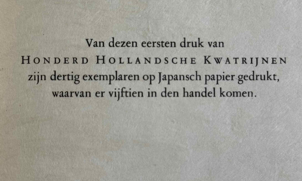 [LUXE] Boutens, P.C. Honderd Hollandsche Kwatrijnen. Haarlem, Enschedé, 1932.