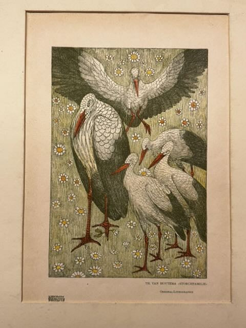 [Art Nouveau] Hoytema, Theo van (1863-1917) Storchfamilie. Original lithograph (from Dekorative Kunst), 1901.