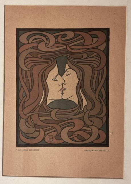 [Jugendstil] Behrens, Peter Der Kuss. 1899 (design: 1898) Original six-coloured woodcut.