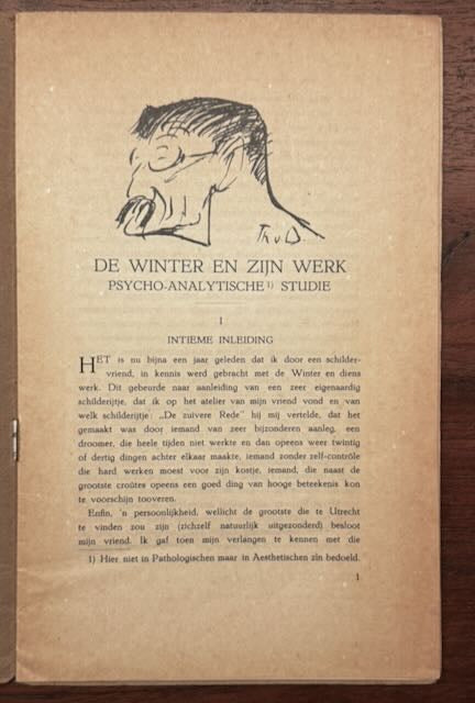 [De Stijl. Manuscript] Doesburg, Theo van De schilder [Janus] De Winter en zijn werk. Psychoanalytische studie. Haarlem, De Bois, [1916].