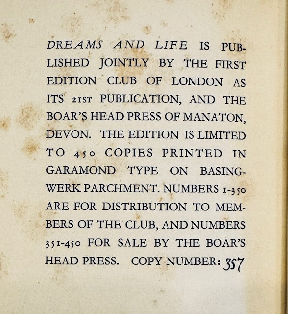 Gerard de Nerval, Dreams and Life. London, First Edition Club ... Boar's Head Press, 1933