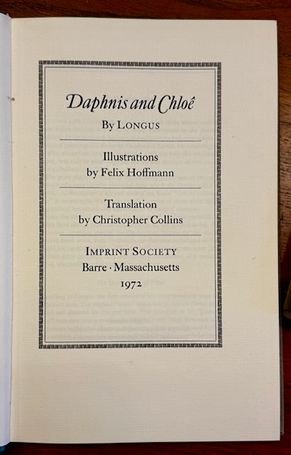 Daphnis and Chloe by Longus, Barre-Mass. Imprint Society, 1972