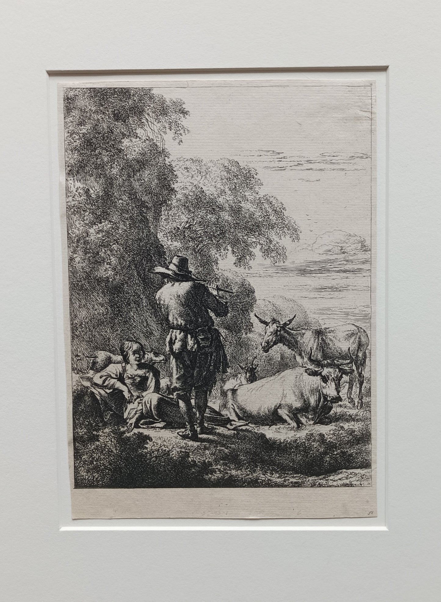 Nicolaes Berchem (1620-1683) The Shepherd playing Flute.