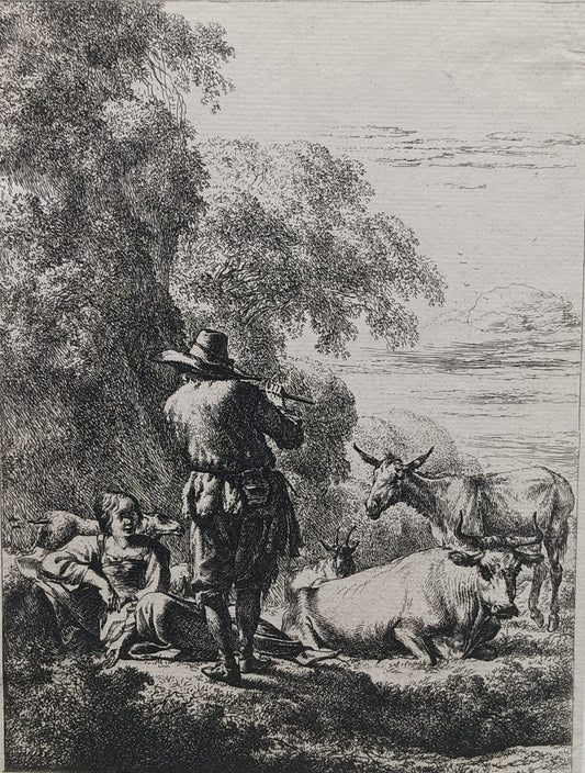 Nicolaes Berchem (1620-1683) The Shepherd playing Flute.
