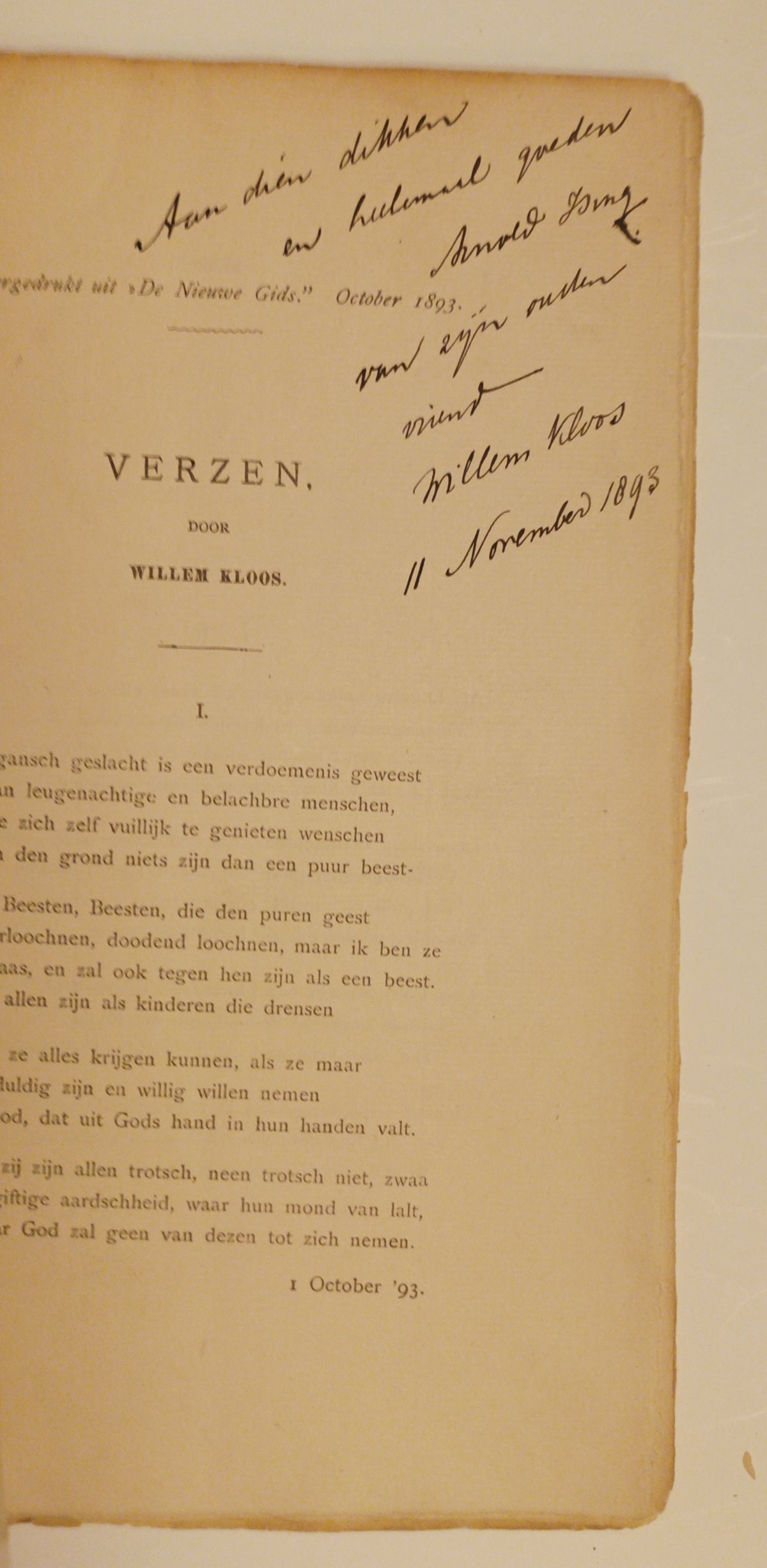 [Gesigneerd] Willem Kloos. Verzen.
