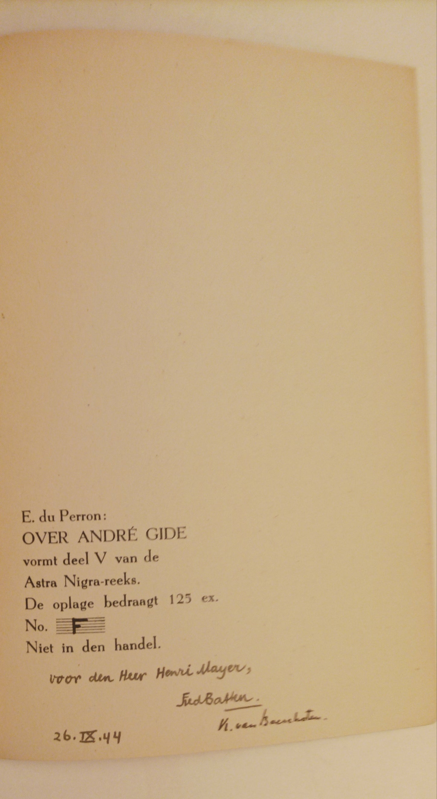 [Gesigneerd] E. du Perron. Over André Gide.
