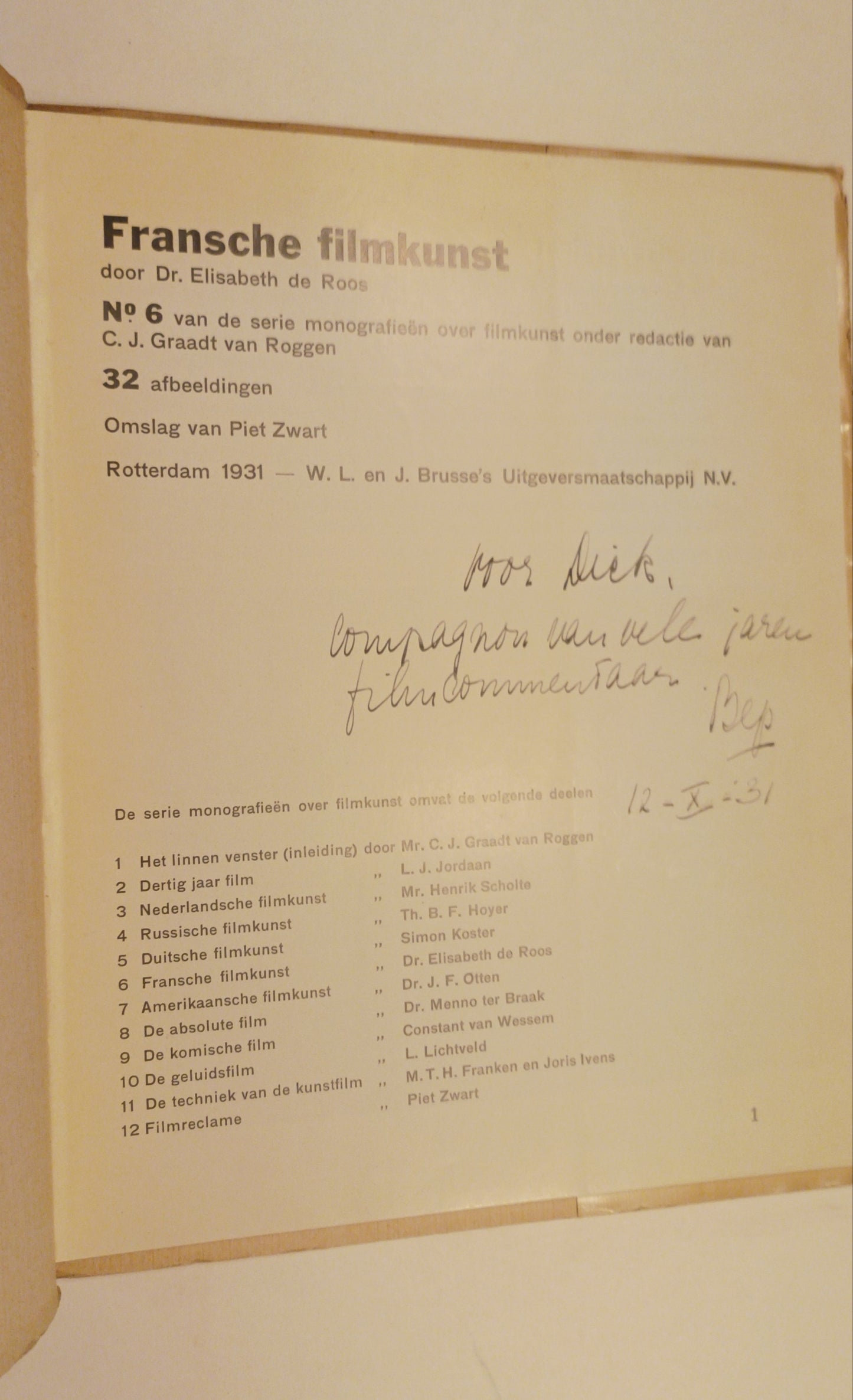 [Gesigneerd] Elisabeth de Roos. Fransche Filmkunst.