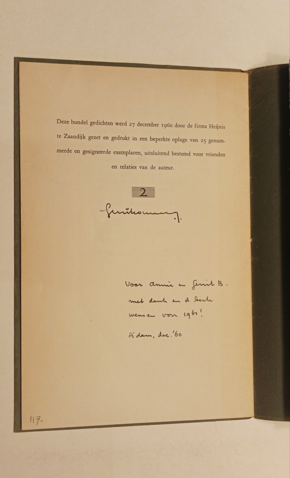 [Gesigneerd] Gerrit Kouwenaar. Gedichten 1960.