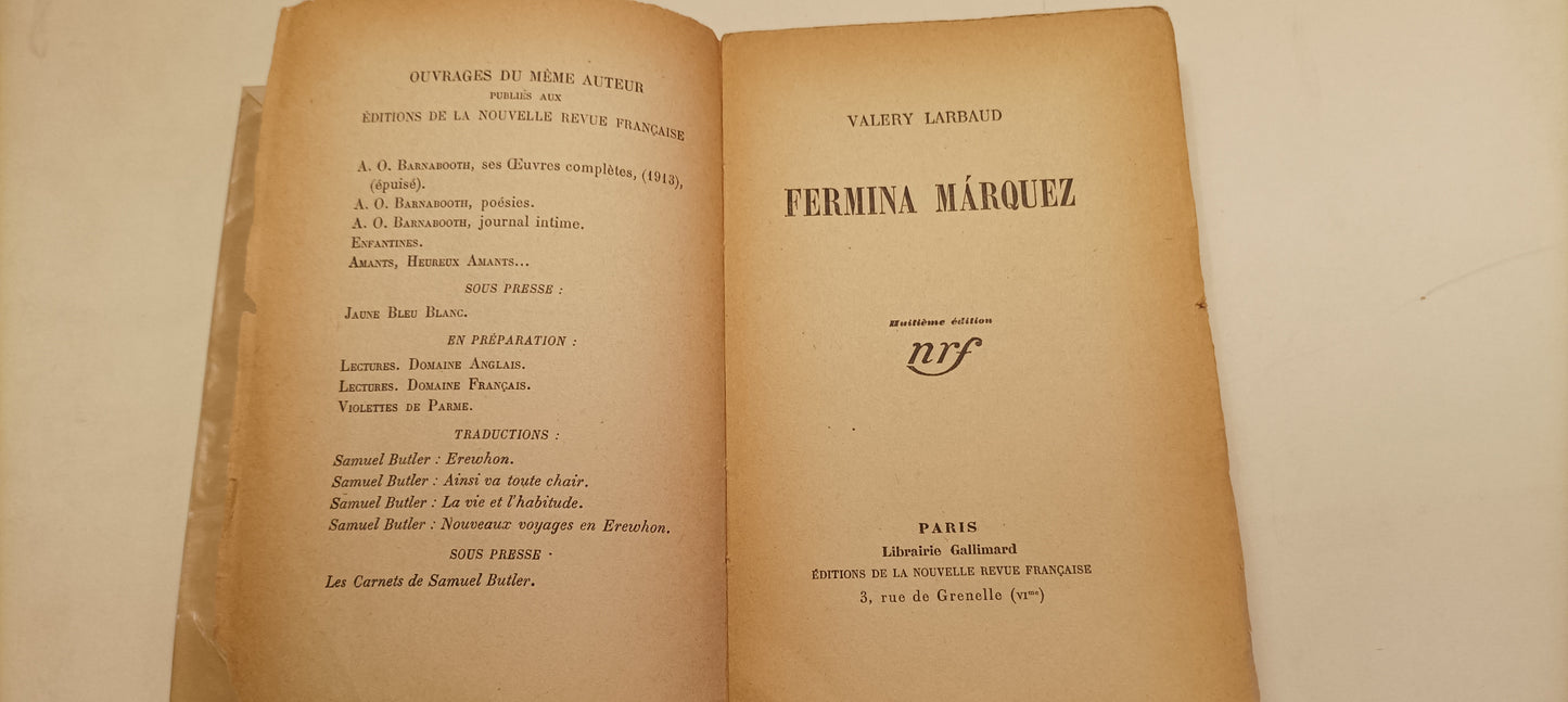 [Manuscript] Valery Larbaud. Fermina Márquez.