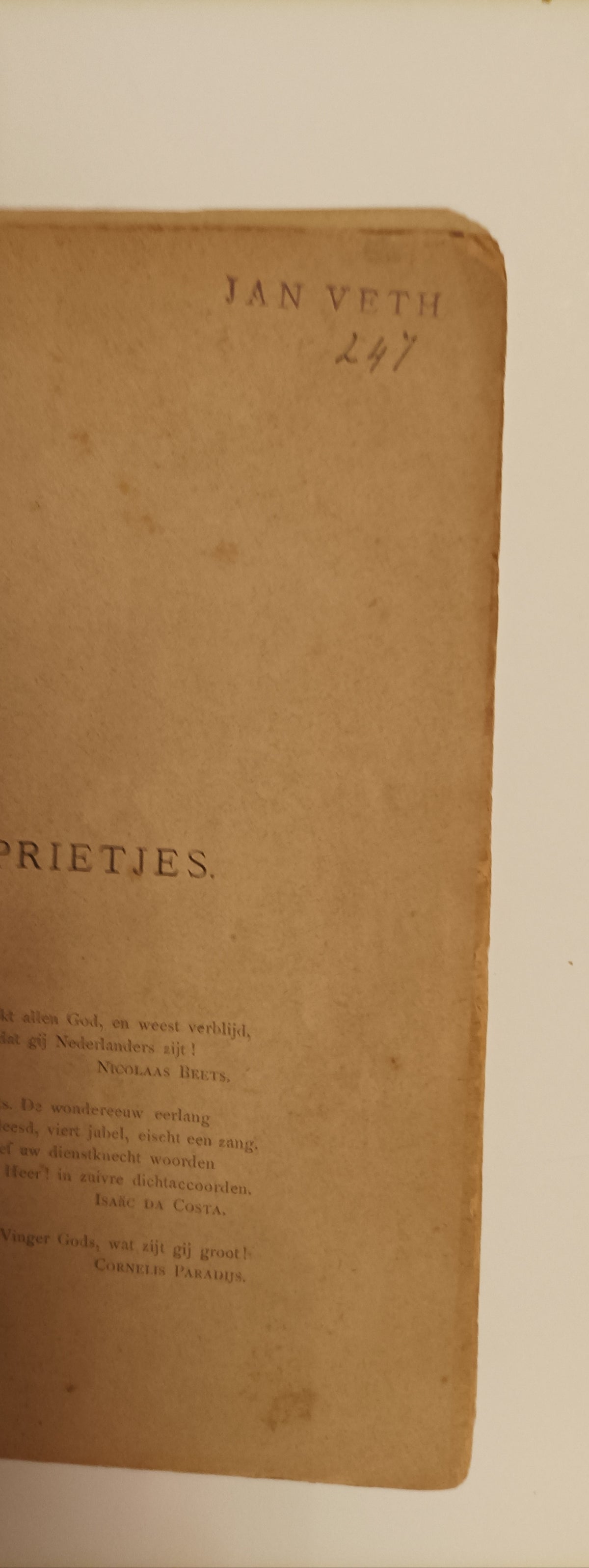 Cornelis Paradijs [=Fr. Van Eeden]. Grasssprietjes of: Liederen op het gebied van deugd, Godsvrucht en vaderland (…).